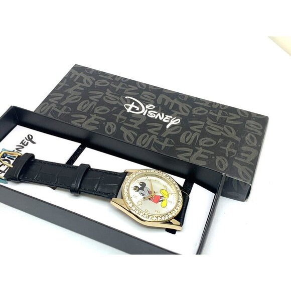 Disney Mickey Mouse Women\'s Watch Gold Black Leather Band Quartz W002750 36mm main image 8